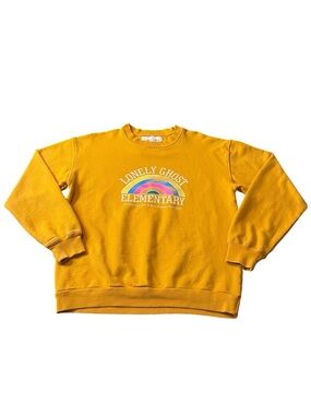 LONELY GHOST Elementary Mustard Orange Crewneck Sweatshirt with Rainbow Graphic
